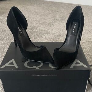 Aqua Black Suede Pointed D'Orsay Pumps